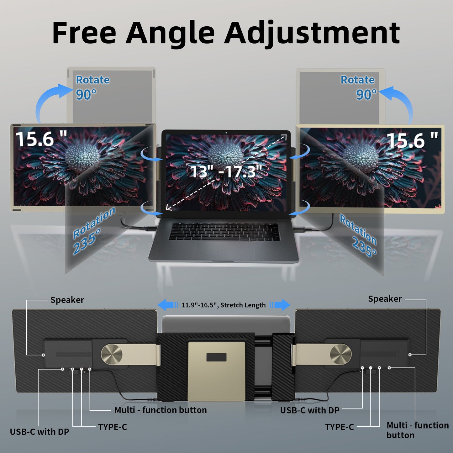 ROYY 15.6" Laptop Screen Extender Triple Monitor