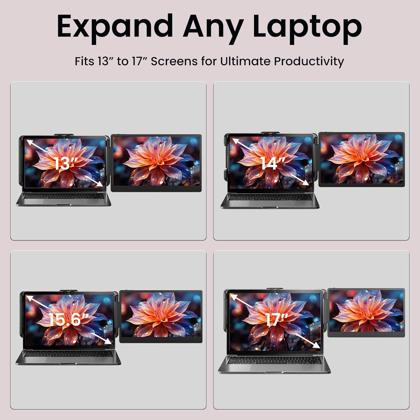 Laptop screen expanders showing different screen sizes on laptops.