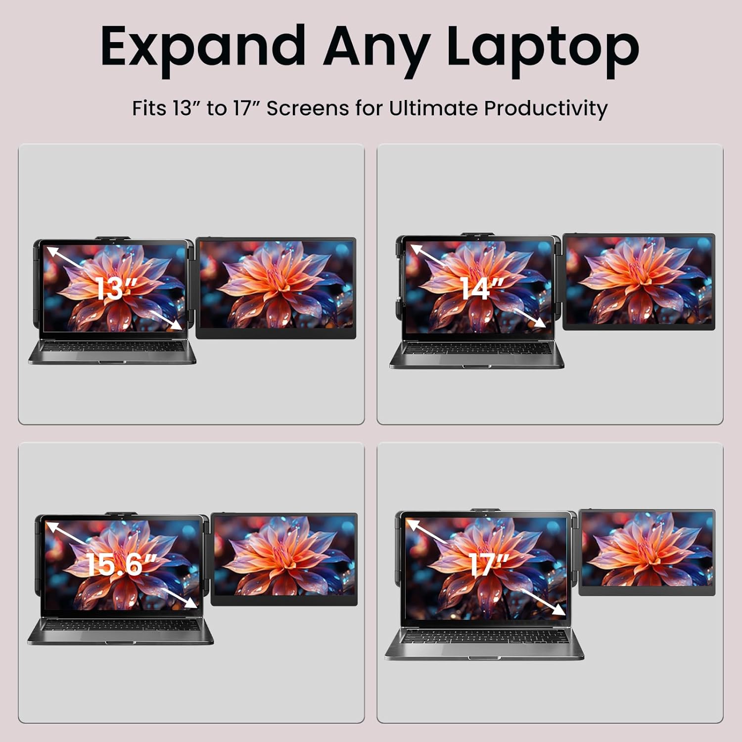 Laptop screen expanders showing different screen sizes on laptops.