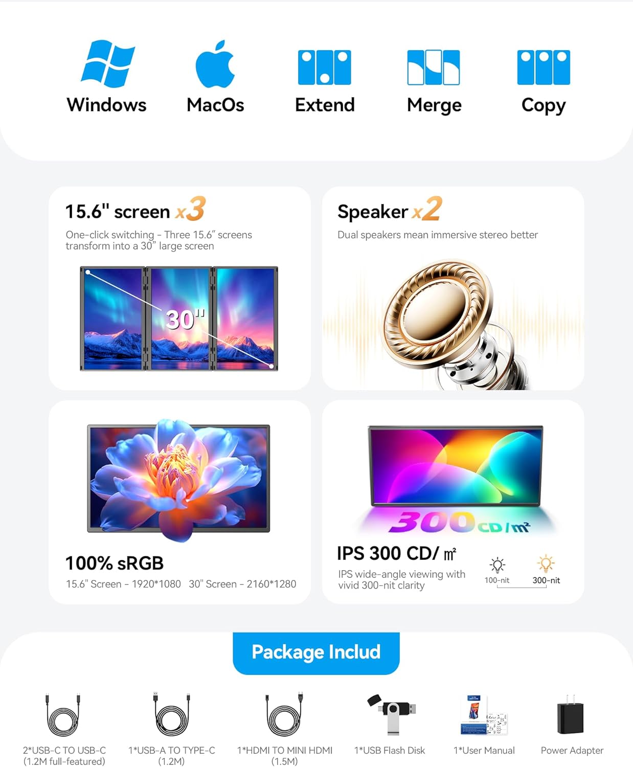 ROYY 15.6" Quad Laptop Screen Extender