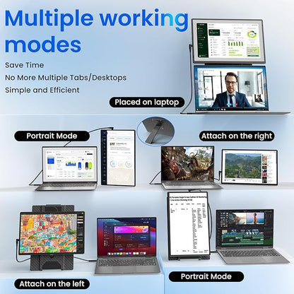 Laptop with multiple screen modes and attachments on a light blue background
