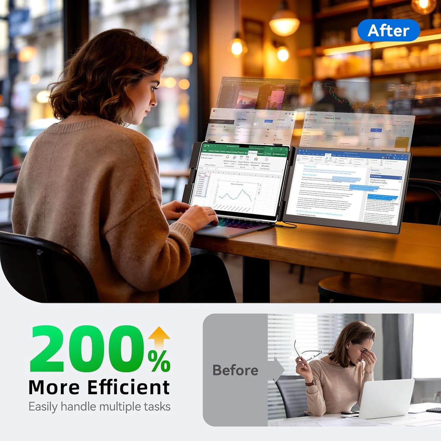 ROYY A5 Laptop Monitor Extender, 14" Portable Laptop Screen